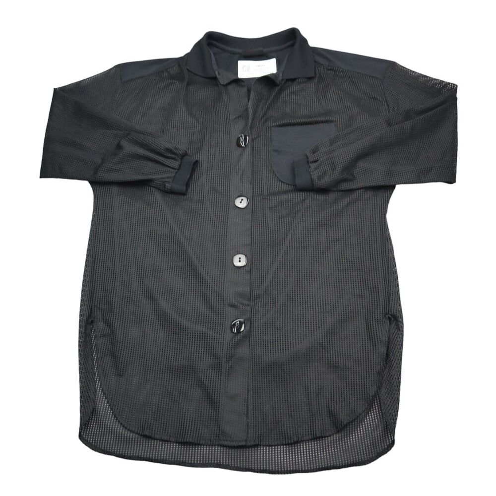 Dotti Shirt Womens Black Long Sleeve Collared Sheer Button Pocket Blouse